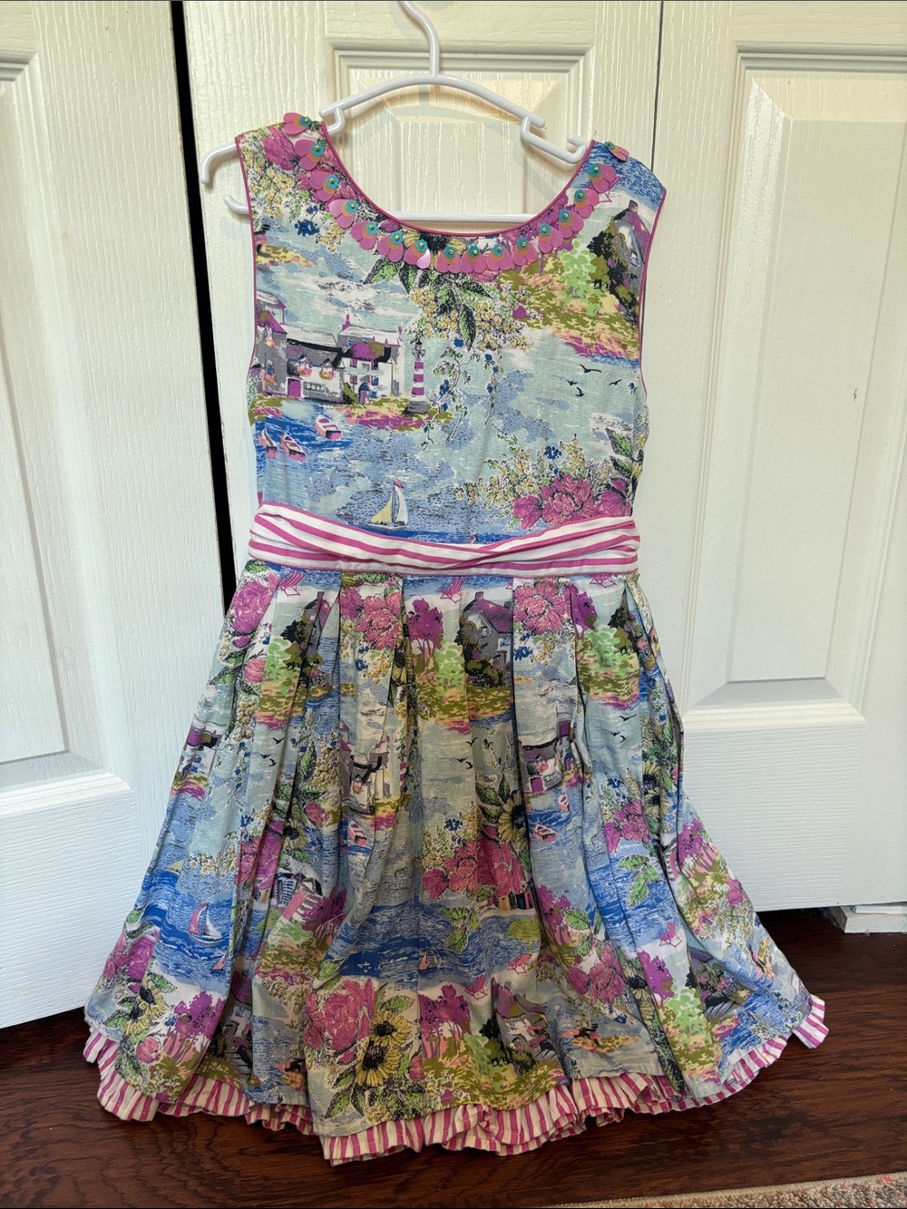 Monsoon Blue & Pink Scenic Print Party Dress